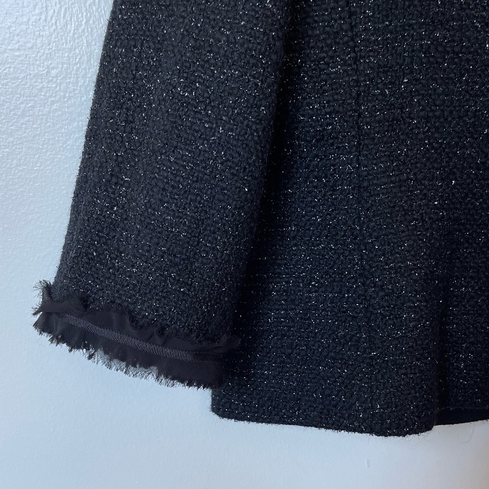 Talbots Collection Black Tweed Silver Shimmer Fringed Ruffle Wool Jacket 8 - Picture 9 of 10